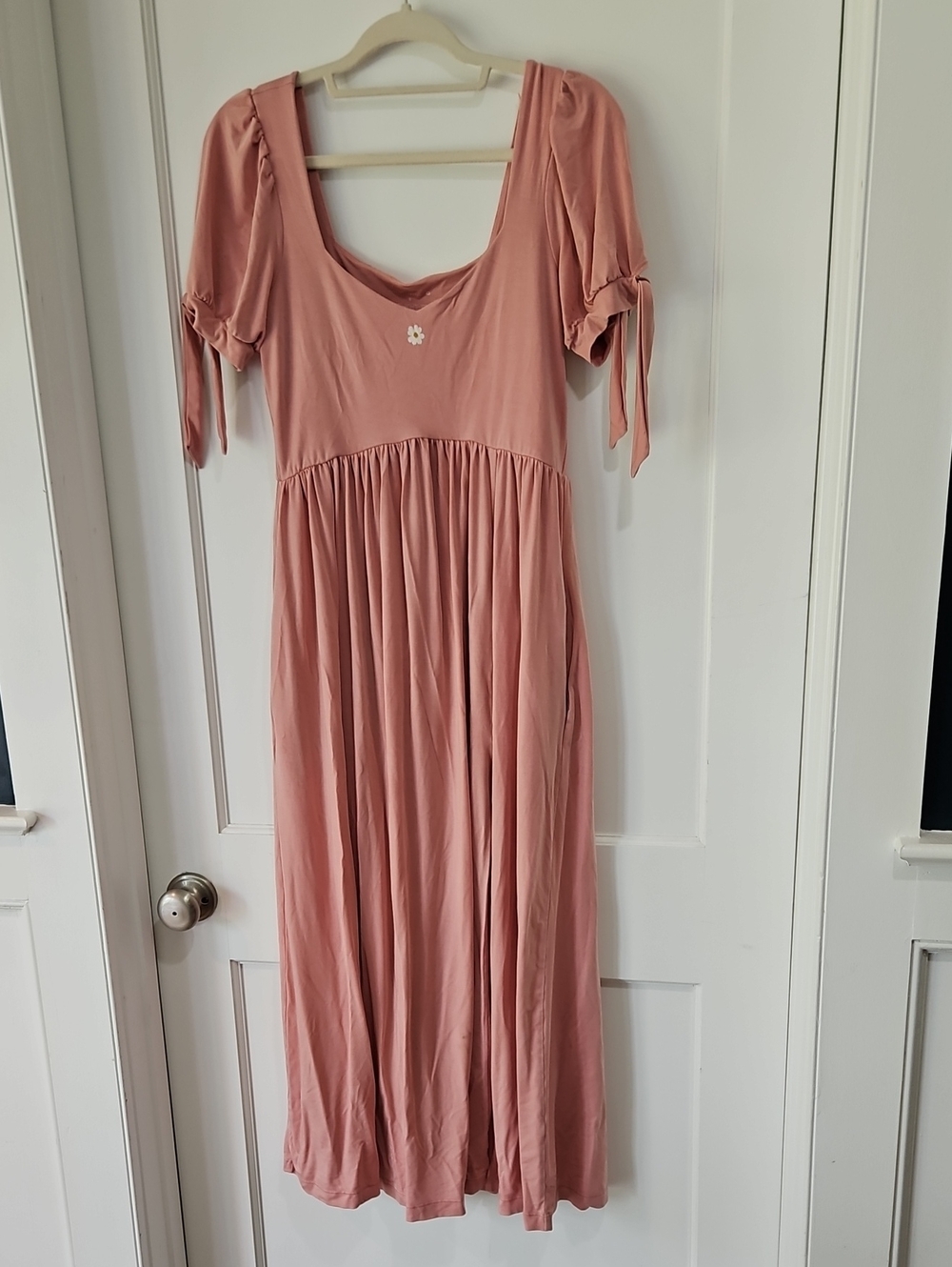 Purusha People Sz Medium Dusty Rose Maxi Dress with Scoop Neck and Tie Sleeves